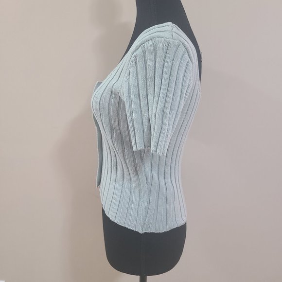 New Without Tags Flirty FOREVER 21 Cropped Short Sleeve Knit Seafoam Cardigan - Picture 3 of 5